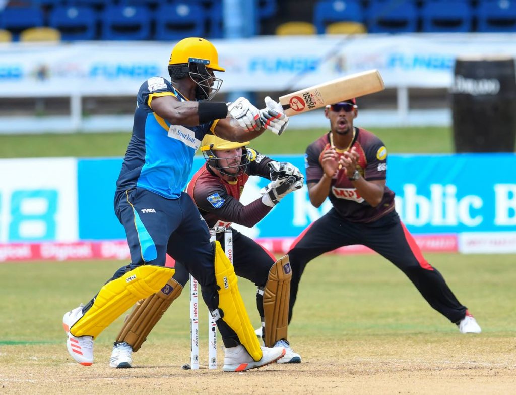 In this August 29, 2020 file photo, Kyle Mayers of Barbados Tridents hits a four during the Hero Caribbean Premier League match 17 between Barbados Tridents and Trinbago Knight Riders at Queen's Park Oval, St Clair.  - CPL T20 via Getty Images