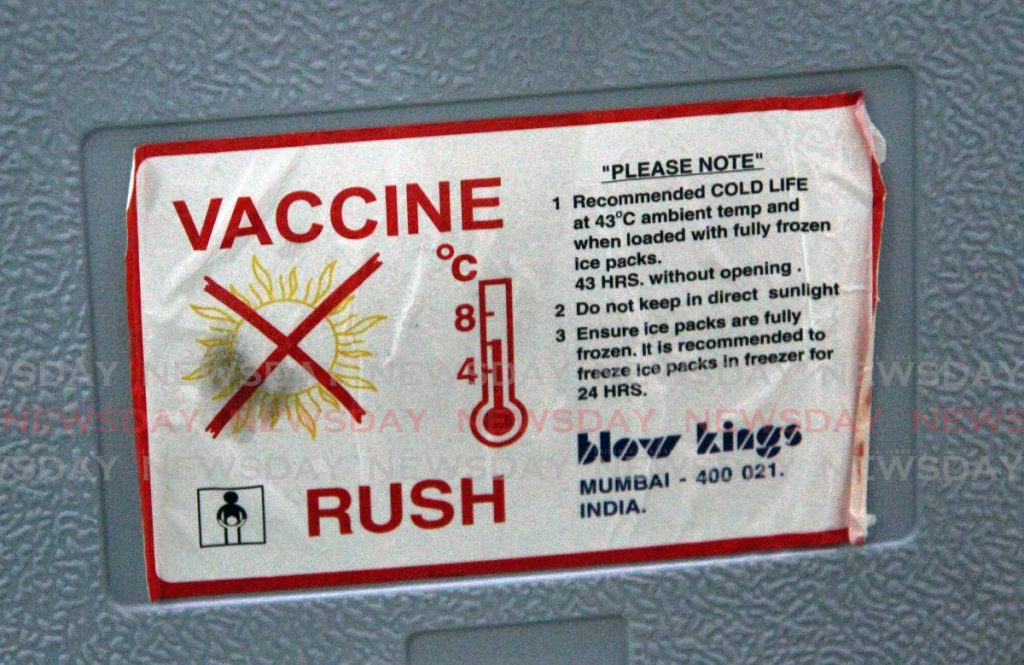 Instructions on a cooler containing a batch of Sinopharm vaccines.   - Angelo Marcelle