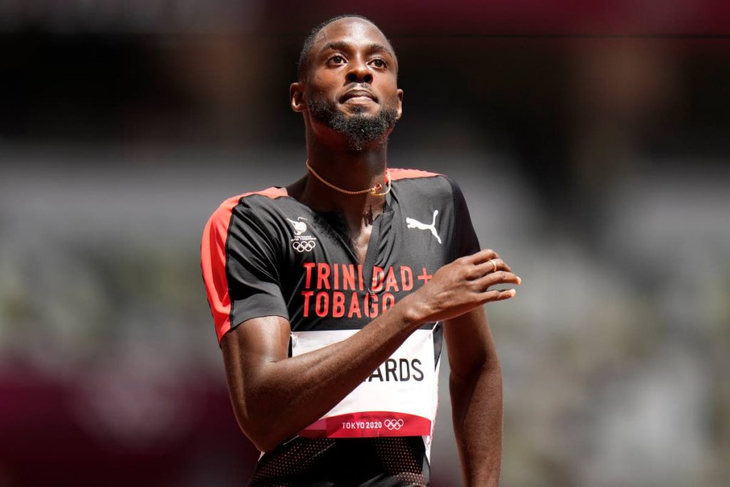 Jereem Richards, of Trinidad and Tobago, reacts after his heat of the men's 200 metres at the 2020 Summer Olympics, on Tuesday, in Tokyo. (AP PHOTO) - 