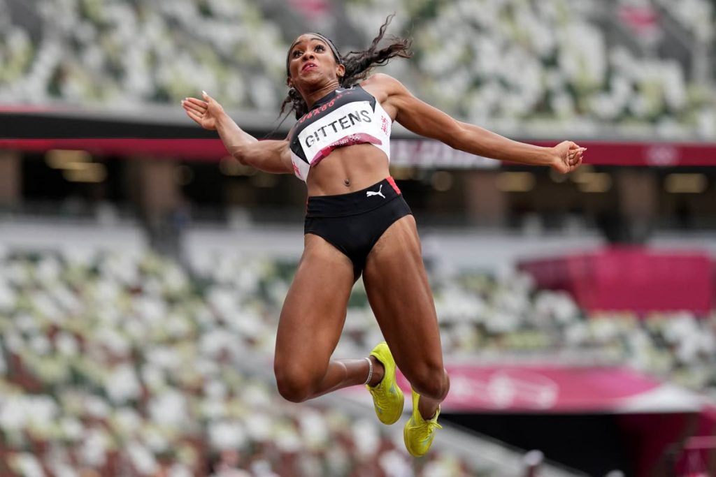 Tyra Gittens, of Trinidad and Tobago, competes in the women's long jump final at the 2020 Olympics, on August 3, 2021, in Tokyo. - AP