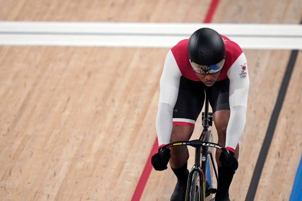 Nicholas Paul of Team Trinidad and Tobago competes during the track cycling men's omnium scratch race at the 2020 Summer Olympics, on Thursday, in Izu, Japan. (AP PHOTO) - 