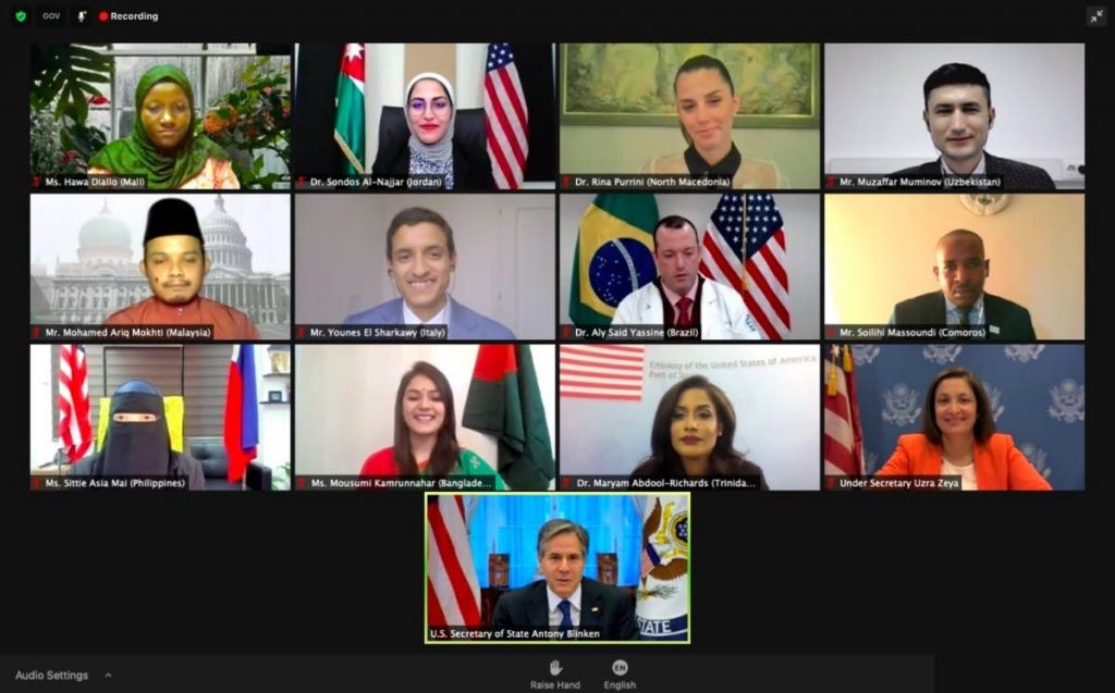 Principal medical officer Dr Maryam Abdool-Richards during a virtual meeting with US Secretary of State Antony Blinken and 11 other Muslim frontline workers from around the world. The meeting was held to commemorate Eid al-Adha.  - US Embassy