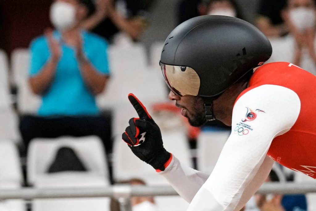 Kwesi Browne competes in the keirin at the Tokyo Games. - AP