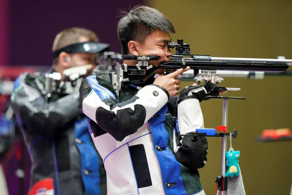 Zhang Changhong, of China, competes in the men's 50-metre 3 positions rifle at the Asaka Shooting Range in the 2020 Summer Olympics, on  August 2, , in Tokyo, Japan. Zhang went on to take the gold medal. - AP PHOTO
