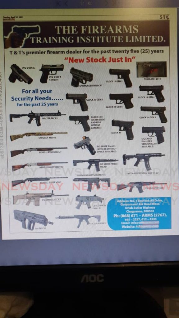 An advertisment by one of the country's gun dealers in April caused concern about the type of weapons available for sale to the public. - 