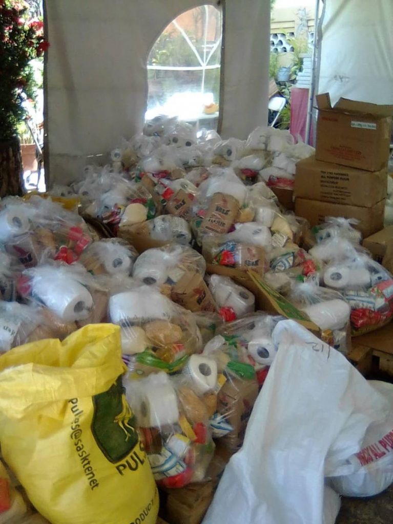Some of the hampers distributed by the Chinapoo Village Social Welfare Organisation of Morvant. - 