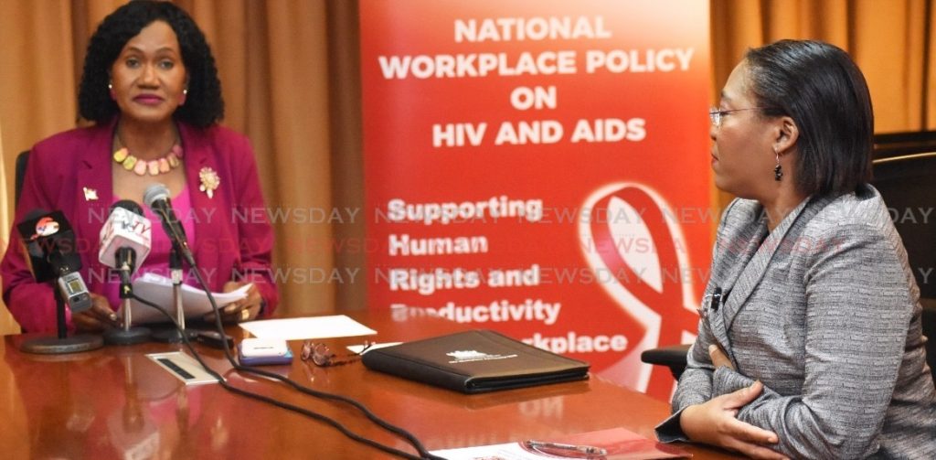 In this 2019 file photo, then Minister of Labour and Small Enterprise Development Jennifer Baptiste Primus addresses the media during a public awareness campaign on the National Workplace Policy on HIV and AIDS at Ministry of Labour conference room Waterfront Centre in Port of Spain.