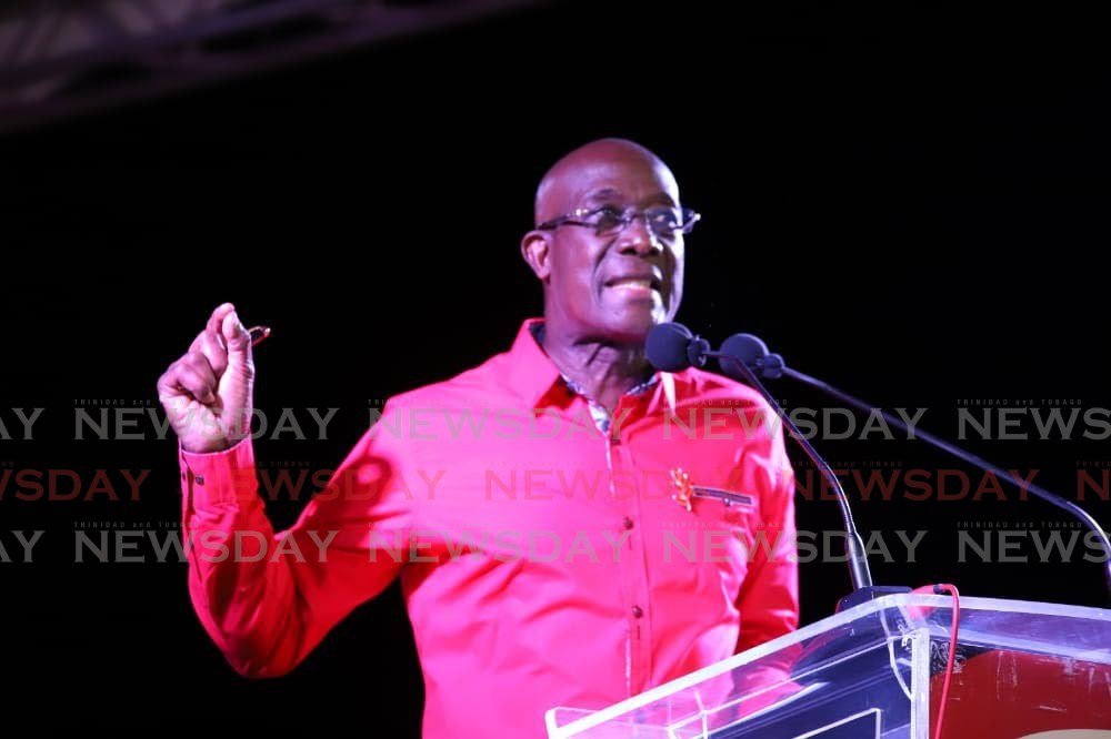 FILE PHOTO: Prime Minister Dr Keith Rowley at a PNM meeting in Roxborough earlier this year. 