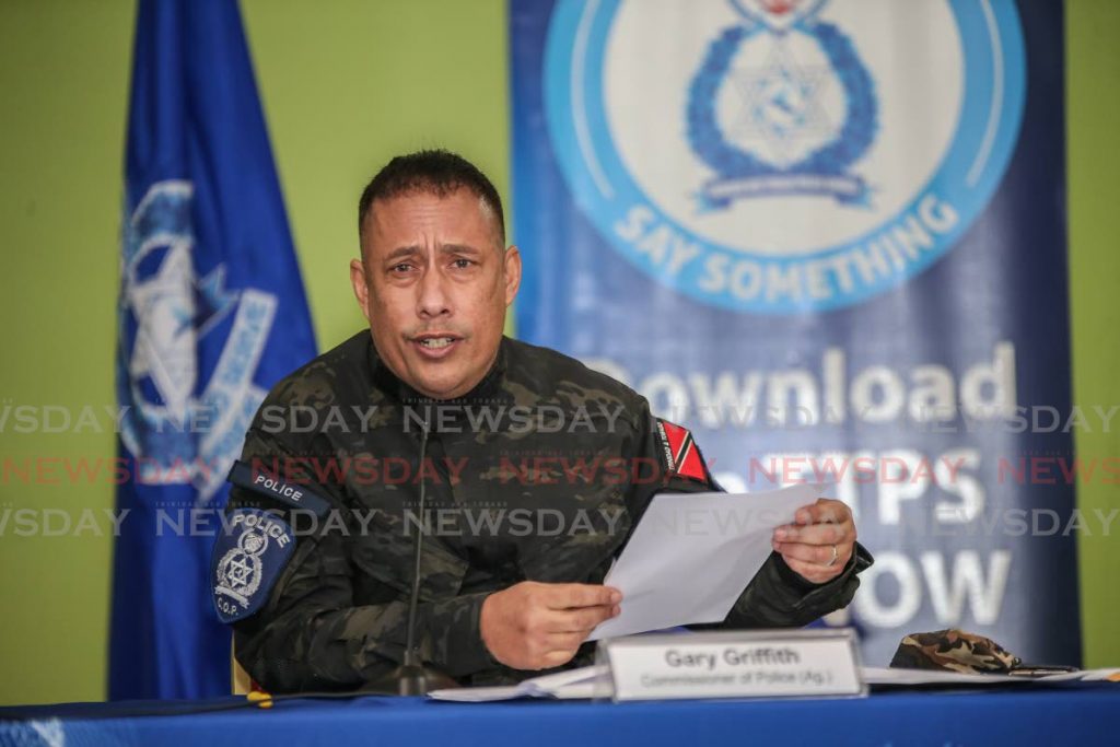 Acting Police Commissioner Gary Griffith at a police briefing on August 23. Griffith has been sent on extended leave at the end of his vacation pending enquries into the granting of firearm user's licences during his tenure as the substantive commissioner. - Photo by Jeff K Mayers