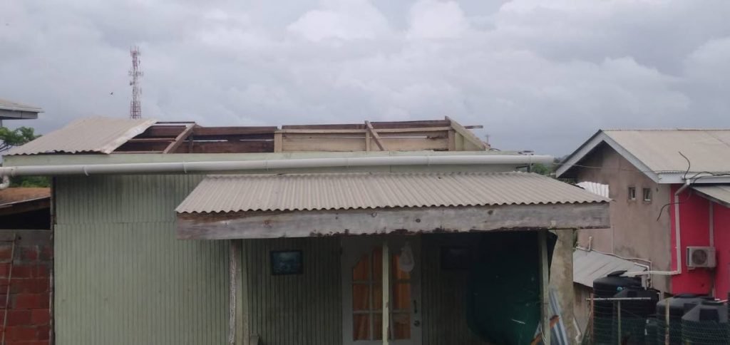 The roof of this home in Peter Hill Extension, Mayaro, was blown off during gusty winds on Friday morning. Photo courtesy Renelle Kissoon