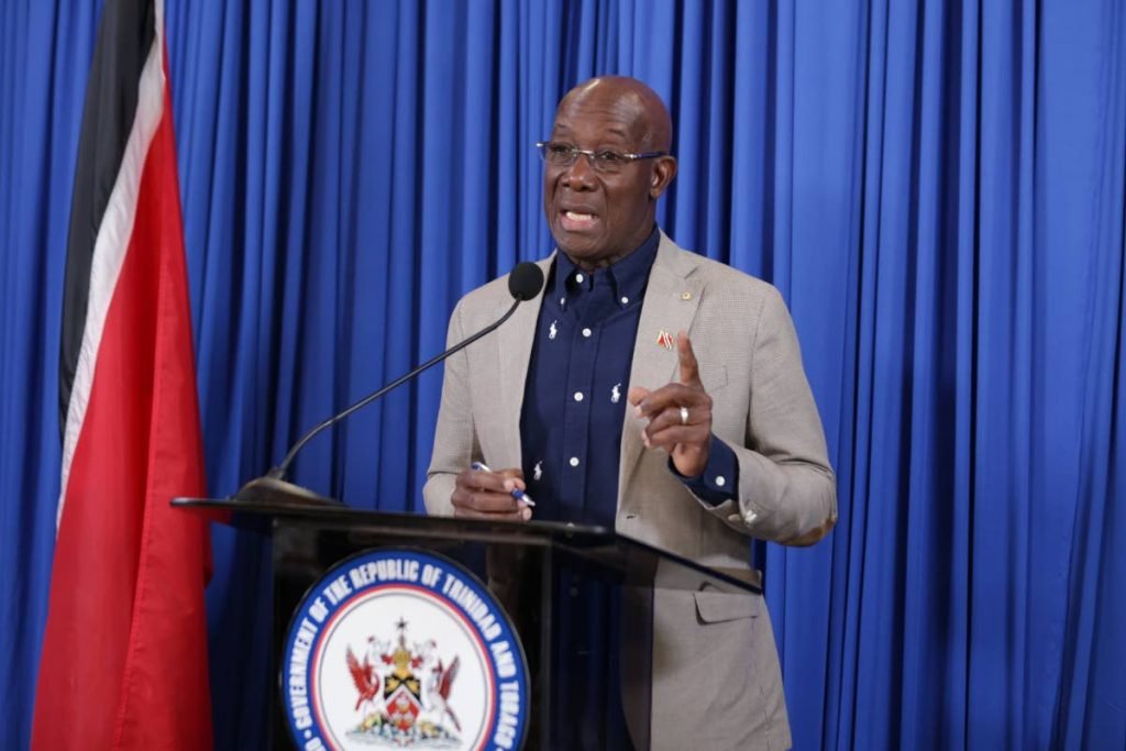 Prime Minister Dr Keith Rowley at a press conference on Friday at his official residence in Blenheim.  - Courtesy the Office of the Prime Minister