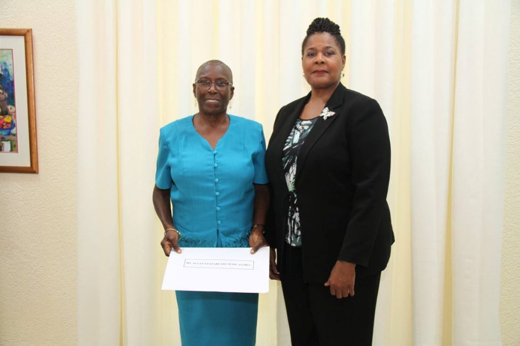 President Paula-Mae Weeks and Dr Susan Craig-James after her appointment as a member of the Police Service Commission on Friday June 8, 2018. Craig-James resigned from the commission on Saturday. - Photo courtesy Office of the President