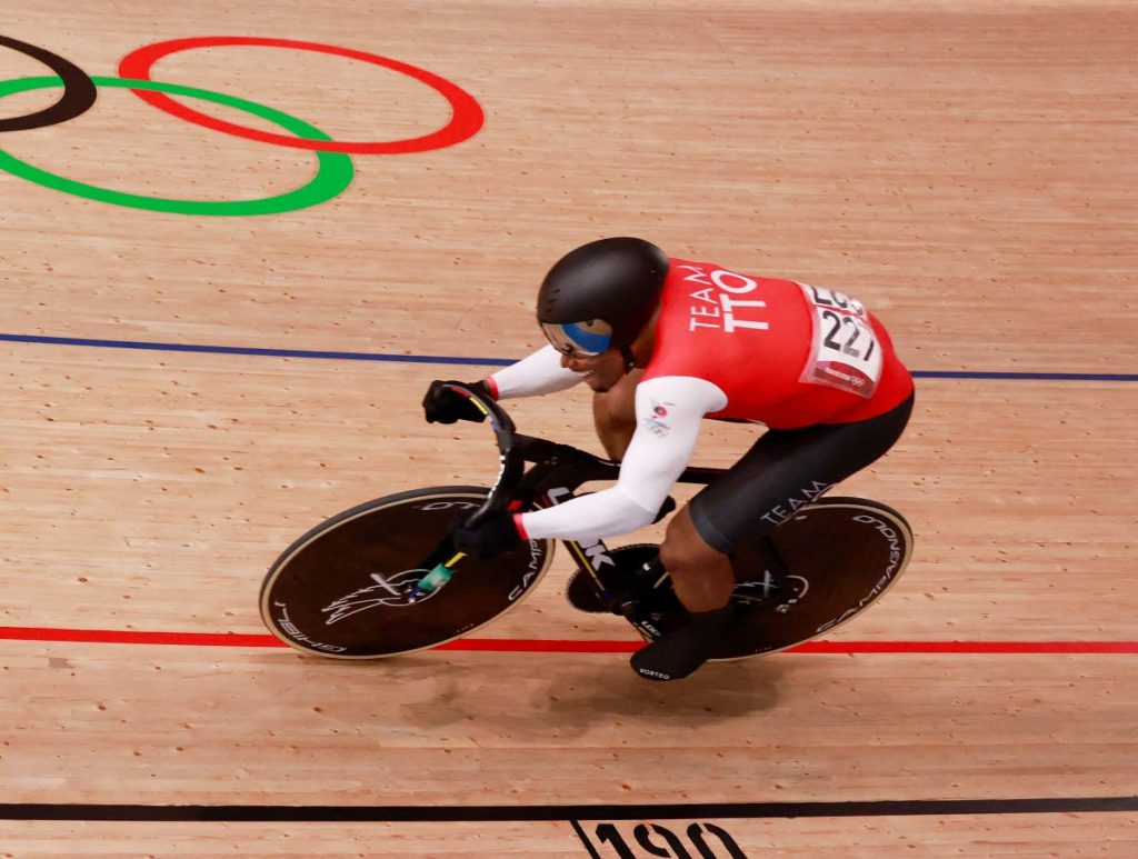 Trinidad and Tobago's Nicholas Paul competes in the men's track cycling sprint qualifying event during the Tokyo 2020 Olympic Games at Izu Velodrome in Izu, Japan, on August 4, 2021. (AFP PHOTO) - 