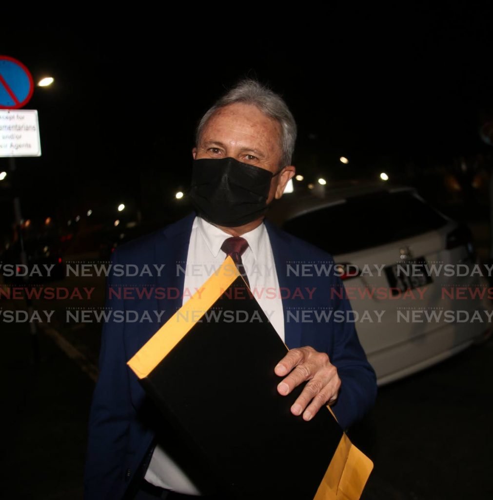 OVERTIME WORK: Finance Minister Colm Imbert leaves the Red House on Monday night after delivering the 2022 national budget. PHOTO BY SUREASH CHOLAI  - 
