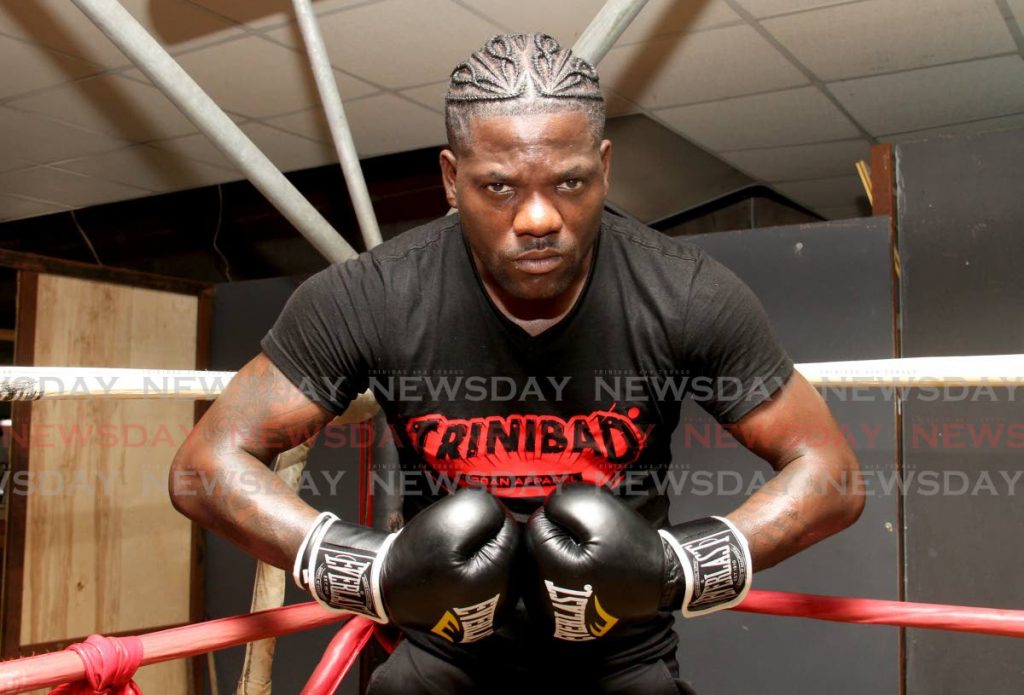 Kern ‘Trinidad Killa’ Joseph during a training session at the Biomel Gym in Sangre Grande, on Thursday. Soca artistes Joseph and Marvin “Swappi” Davis are scheduled for a boxing bout in Sea Lots in November. - AYANNA KINSALE