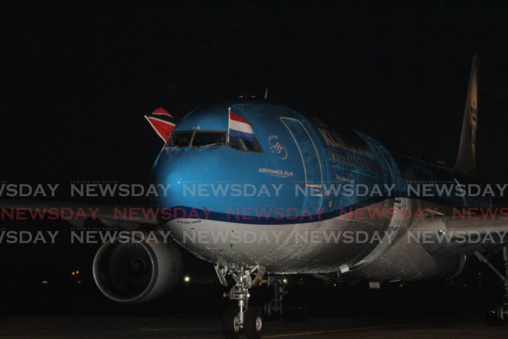 Flying flags of both Trinidad and Tobago and the Netherlands, Dutch airline KLM made its first landing in two decades at the Piarco International Airport on October 16. - Angelo Marcelle