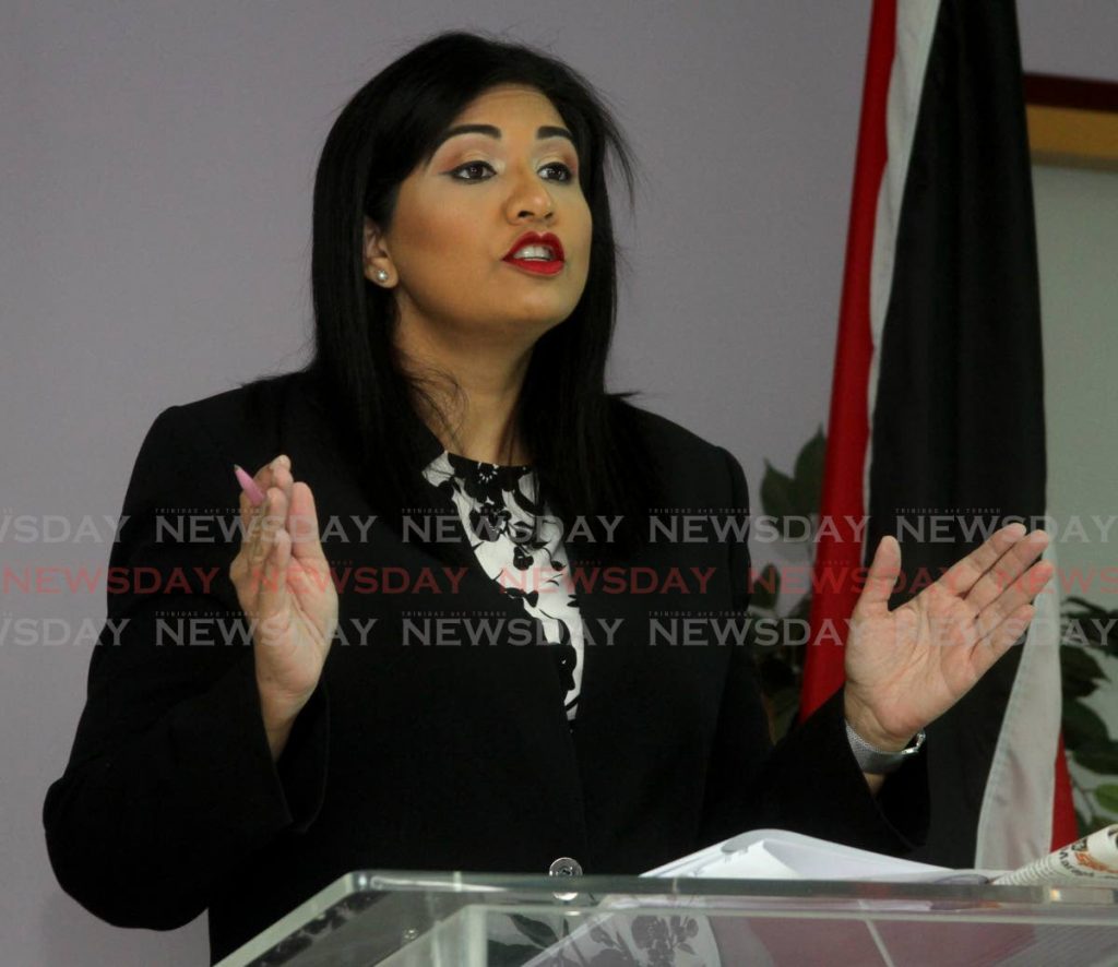 UNC Senator Jayanti Lutchmedial at the Opposition's media briefing on Sunday. - Photo by Angelo Marcelle