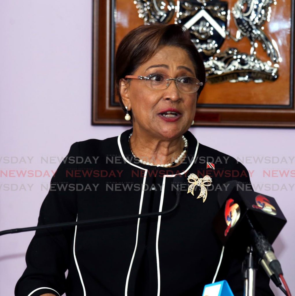Opposition Leader Kamla Persad-Bissessar at a press conference at her office on Charles Street, Port of Spain, on Tuesday afternoon. - SUREASH CHOLAI