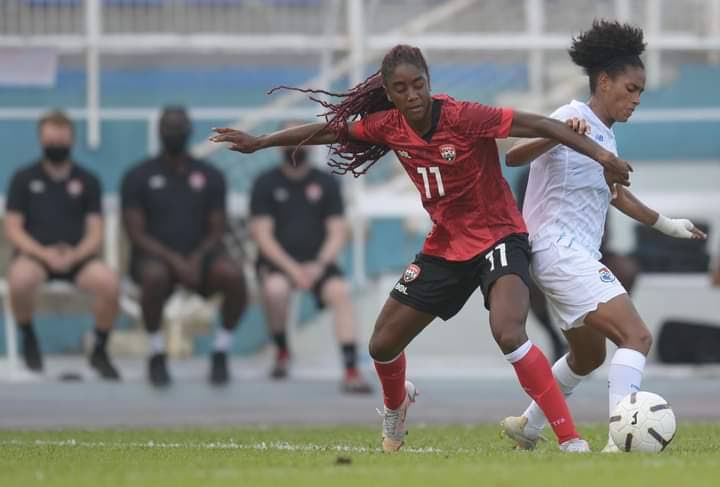 Trinidad and Tobago's Raenah Campbell (#11) vies for the ball against her Panamanian opponent during an international friendly, at the Ato Boldon Stadium, Couva, on Thursday. The match ended 0-0. PHOTO COURTESY TTFA. - 