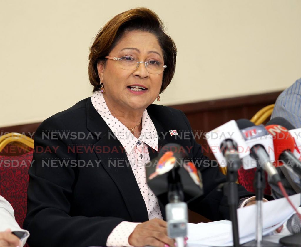 File photo: Opposition Leader Kamla Persad-Bissessar. 