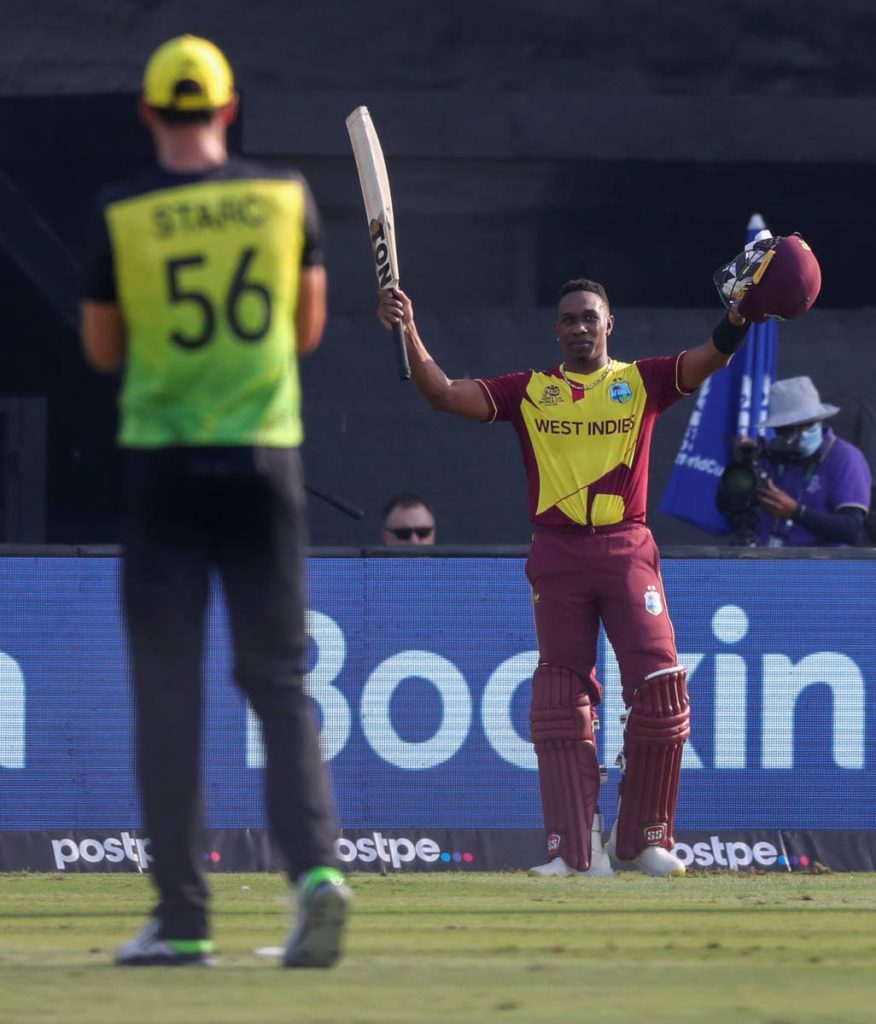 West Indies’ Dwayne Bravo gestures to the crowd as he walks from the field after he was dismissed by Australia’s Josh Hazlewood during the ICC Twenty20 World Cup match in Abu Dhabi, UAE, on Saturday. AP Photo - 