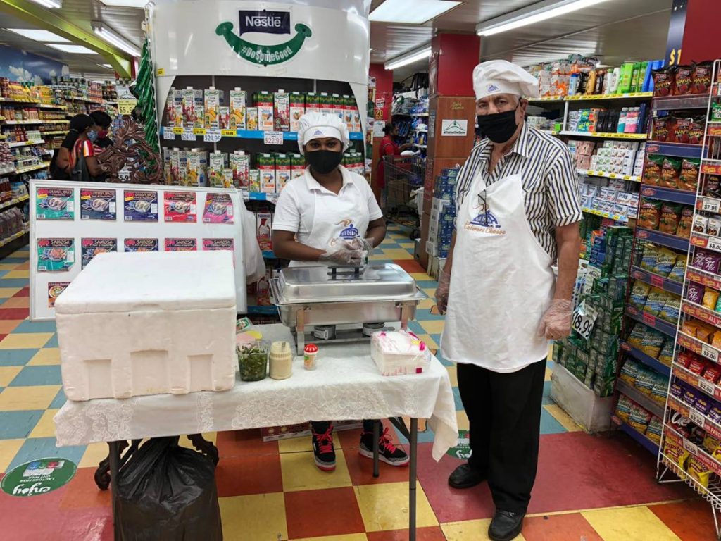 Grocery promotion of Caterers Choice Ltd products at a local supermarket. The company manufacturs and pre-packages Chinese stuffed dumplings, samosas, wontons, spring rolls, and other delights.  - 