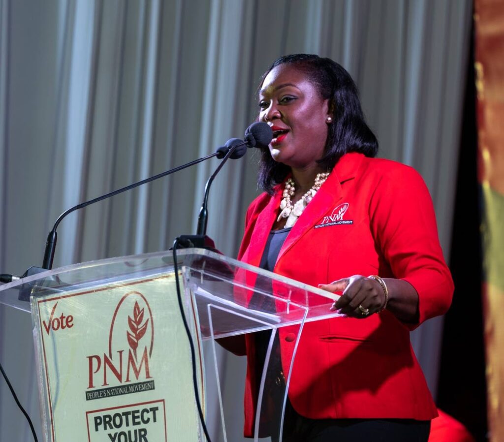 PNM Tobago Council leader Tracy Davidson-Celestine at a political meeting in Calder Hall on Monday.  - 