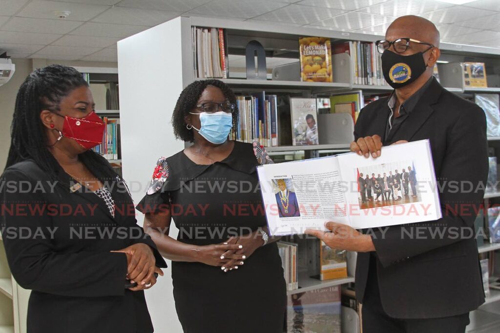 On Thursday Mayor Junia Regrello and acting executive director Paula Greene (Left) was at the commemoration of San Fernando City Day, NALIS announced the soon opening of it's San Fernando West Indian Reference Library. - Photo by Marvin Hamilton