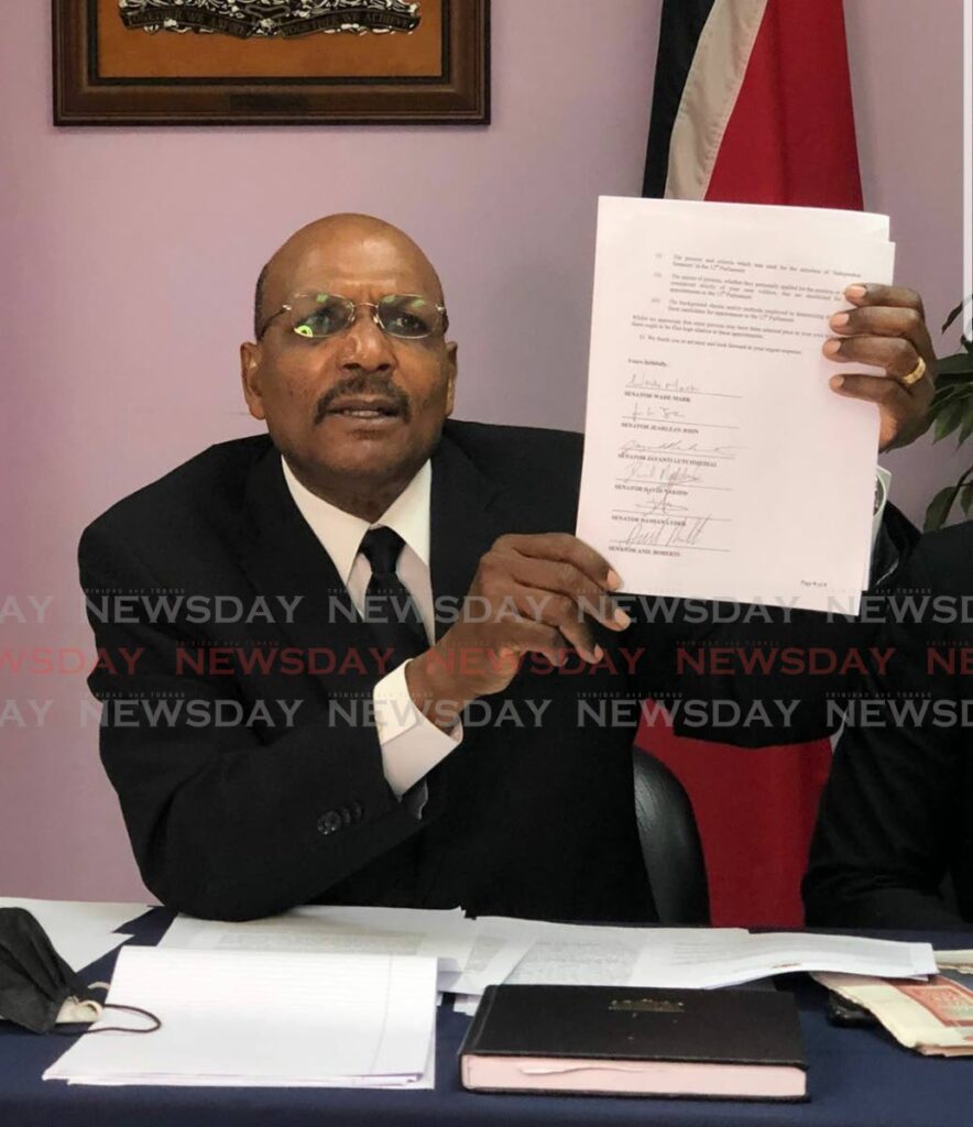 Opposition Senator Wade Mark speaks during a meeting on Sunday at the office of the Leader of the Opposition in Port of Spain. PHOTO BY RHIANNA MCKENZIE  - 