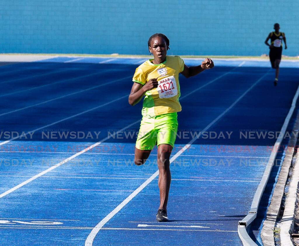 Zack La Rosa of Mason Hall Police Youth Club, wins the 1,200-metre , in the boys Under-15 heptathlon, during the 2021 NACAC Age Group Trials, at the Dwight Yorke Stadium, Bacolet on Sunday. - David Reid