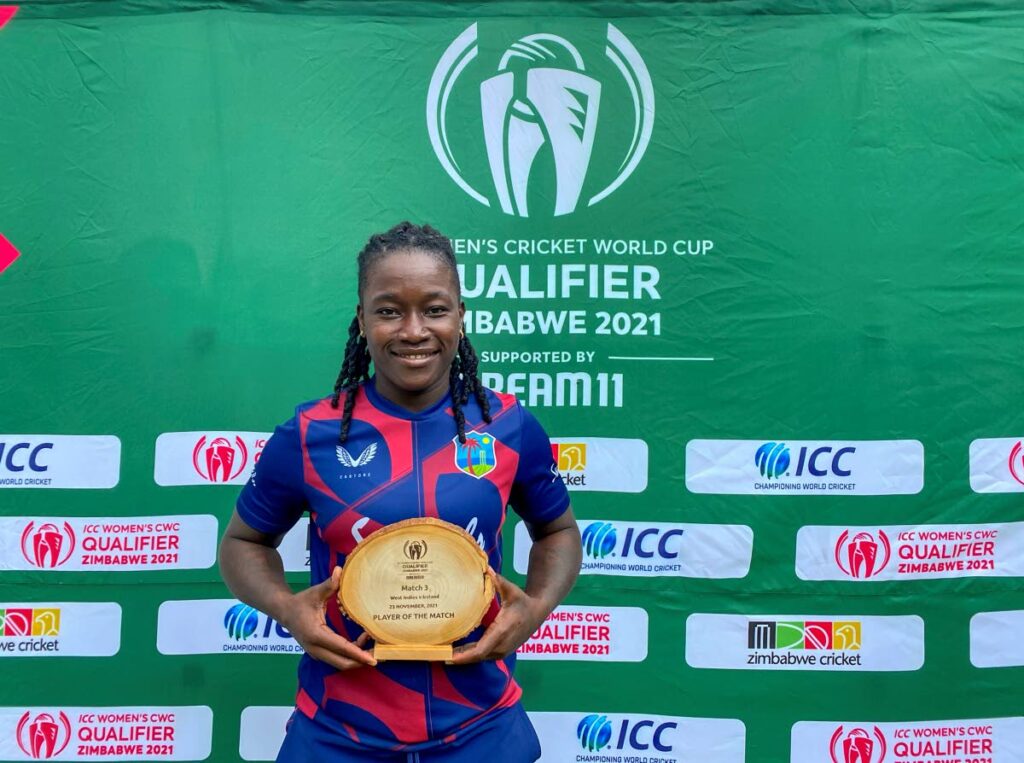 West Indies' Deandra Dottin made 73 off 87 deliveries to earn the Player of  the Match award, in the ICC World Cup qualifying match against Ireland, in Harare, Zimbabwe, on Tuesday.  - via CWI Media