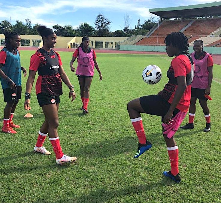 Members of the Trinidad and Tobago women football team during a practice session in the Dominican Republic on November 22, 2021. PHOTO COURTESY TTFA. - 