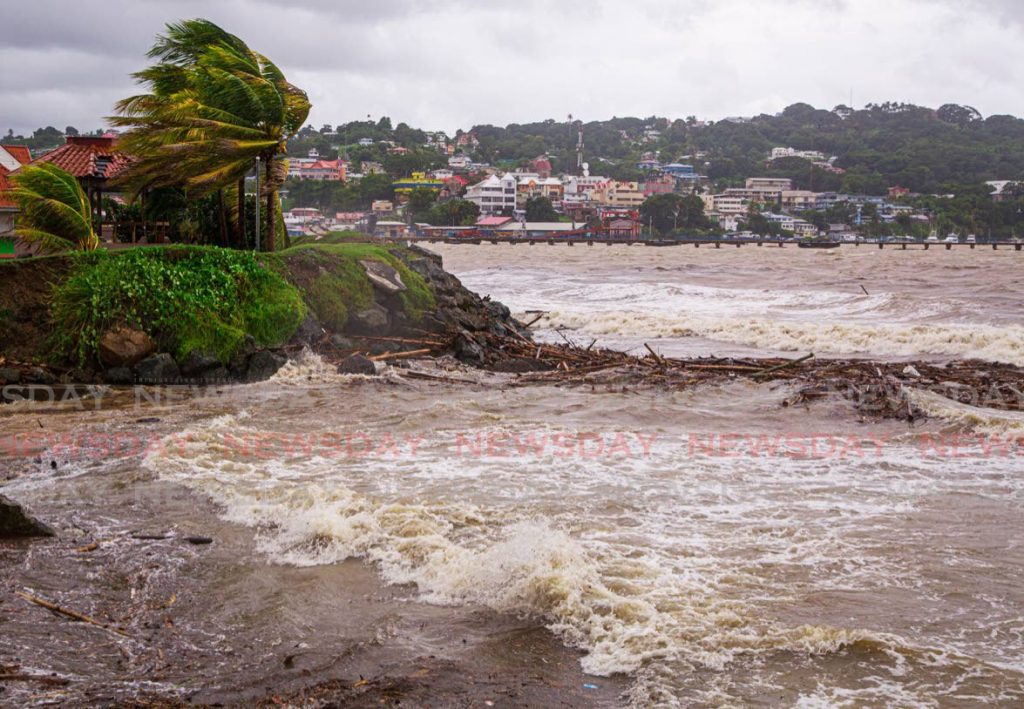 In this 2019 file photo, Tropical Storm Karen causes flooding, strong winds and choppy waters at the Scarborough Esplanade, Tobago. Central bank governors across the region warned about the economic impact of unmitigated climate change. - DAVID REID 
