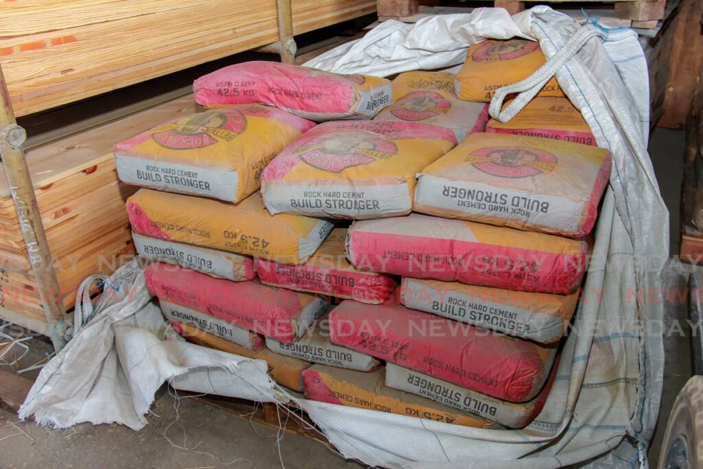 A supply of Rock Hard Cement on sale at a hardware in San Fernando in 2017. - File photo/Jeff Mayers