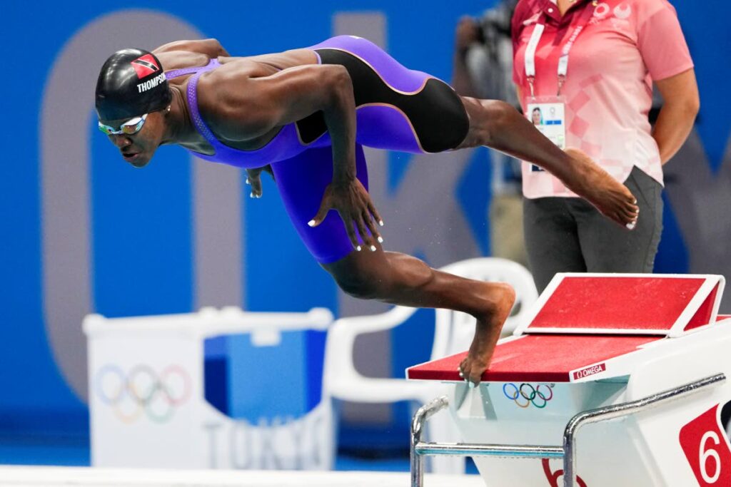 In this July 30, 2021Cherelle Thompson, of Trinidad and Tobago, swims in a women's 50-metre freestyle heat at the 2020 Summer Olympics, , in Tokyo, Japan. (AP Photo) - 