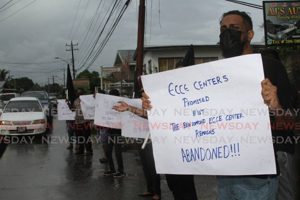 Williamsville residents protest the continued closure of an ECCE Centre built in the area. - Marvin Hamilton