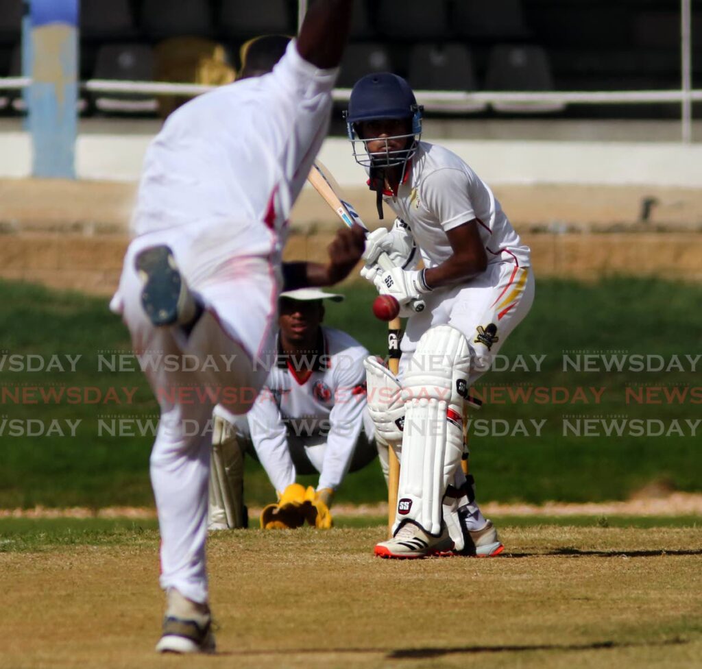 Team B’s Rajeev Ramnath bats during the TT Red Force three-day trial match against Team A, at the Queen’s Park Oval, St Clair, on Thursday. - SUREASH CHOLAI