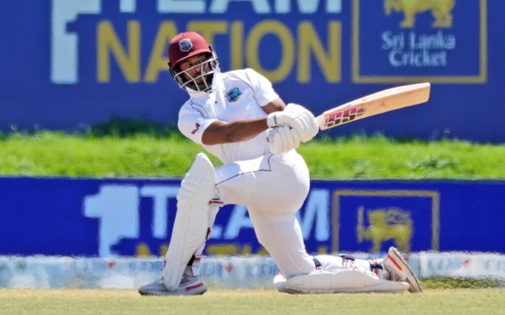 West Indies batsman Shai Hope plays a shot during the fifth day of the second Test against Sri Lanka in Galle, Sri Lanka, on Friday. AP Photos - 