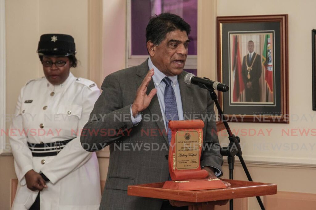 In this June 26, 2018 file photo, Anthony Harford speaks after the Port of Spain City Corporation honoured the veteran sportsbroadcaster and director with the Mayor’s Award Youth Achievement. - Jeff Mayers