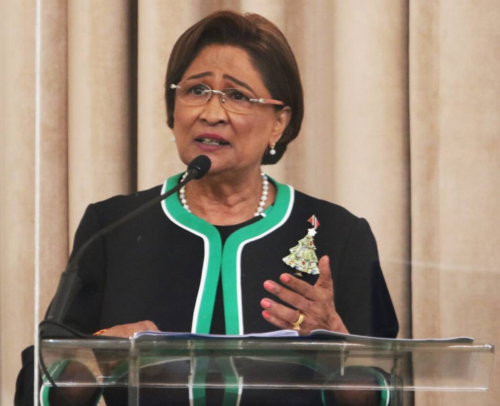 KAMLA SPEAKS: Opposition Leader Kamla Persad-Bissessar speaks during debate on a motion that the House condemns Government for its neglect of the economy on Friday in Parliament. 
PHOTO COURTESY OFFICE OF THE PARLIAMENT  - 