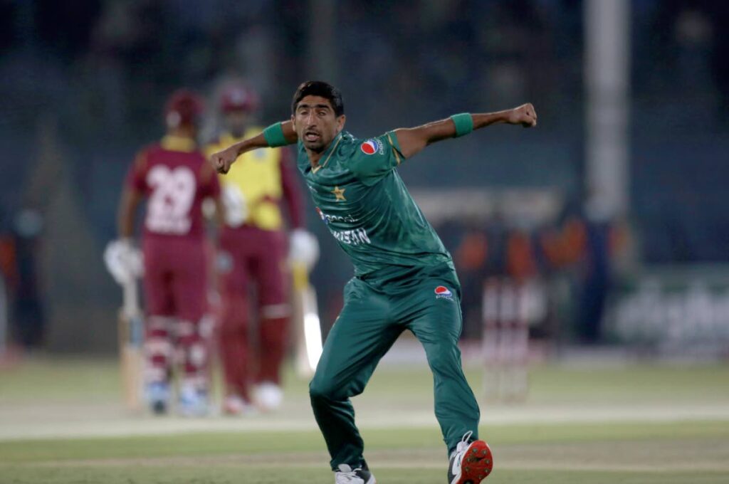 Pakistan Shahnawaz Dahani celebrates after taking the wicket of West Indies Shamarh Brooks during the third Twenty20 international at the National Stadium, in Karachi, Pakistan, on Thursday. AP Photo - 