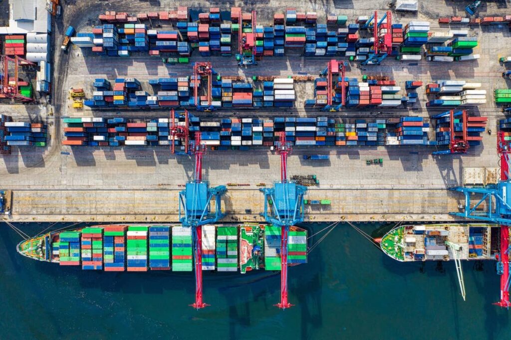 Aerial of ship containers at an overseas port. Source: Buttenberg & MP - 