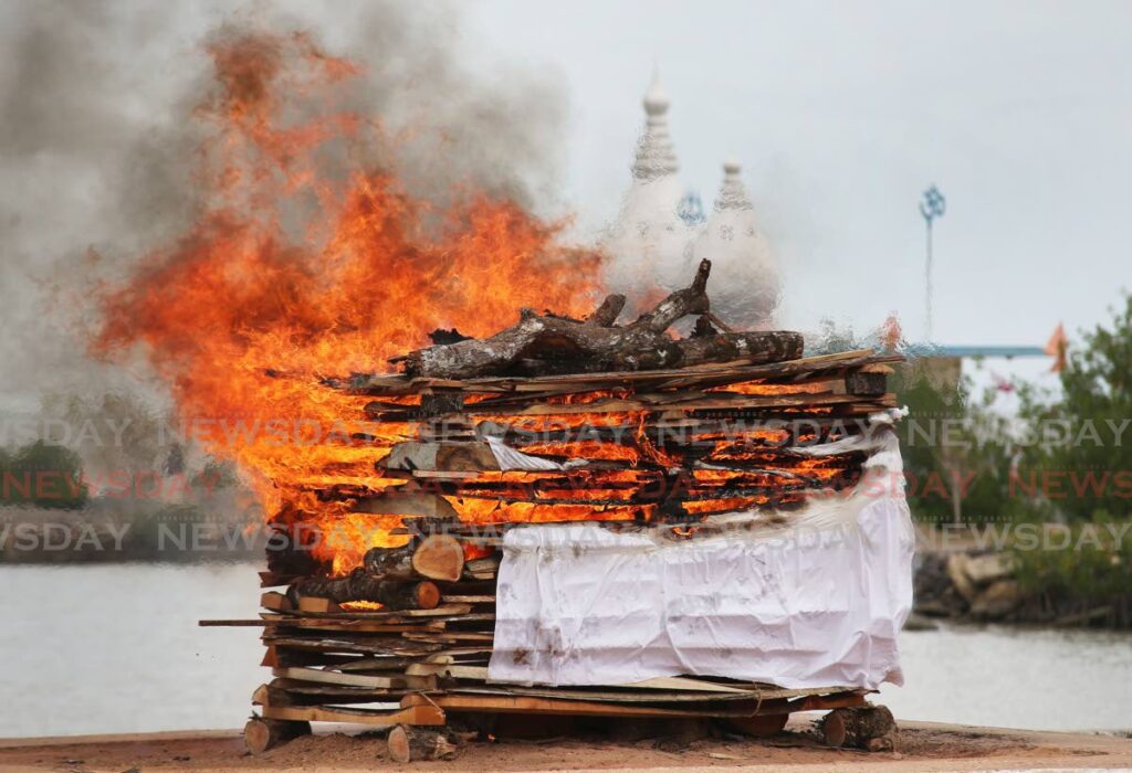 A Hindu cremation at the Waterloo cremation site on May 5, 2020. The Maha Sabha says Hindus feel deeper loss that they cannot perform open-air cremations under a public health order. A challenge to this measure is before the courts.  File photo/Lincoln Holder
