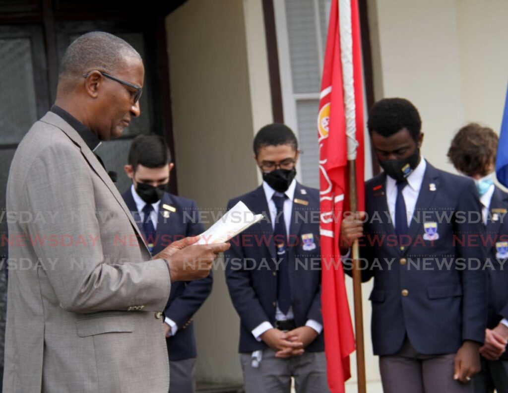 Fatima College principal Fr Gregory Augustine during assembly at the Port of Spain-based school on April 10, 2021. - FILE PHOTO/AYANNA KINSALE