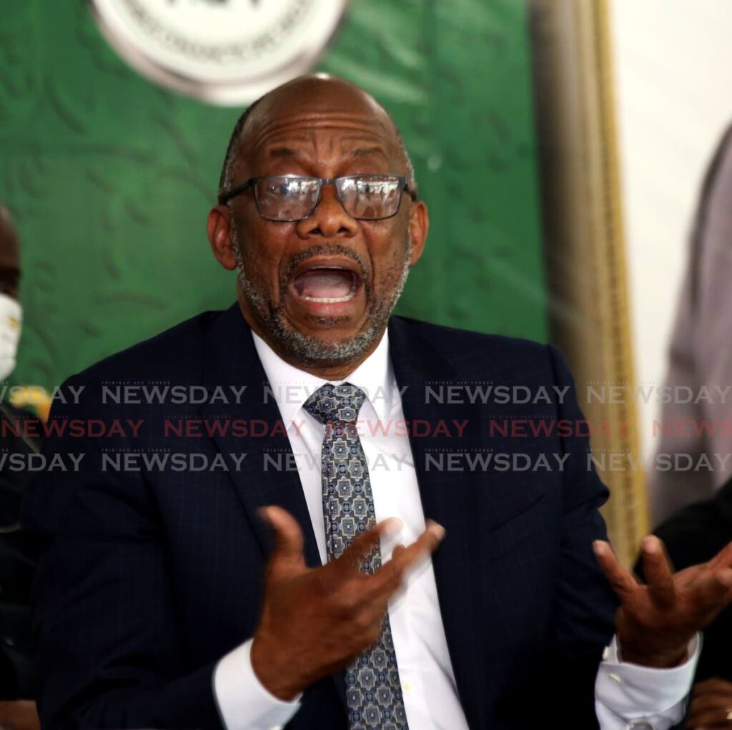 New PSA president Leroy Baptiste makes a forceful point during his press conference on Tuesday at PSA's head office in Port of Spain. PHOTO BY SUREASH CHOLAI - 