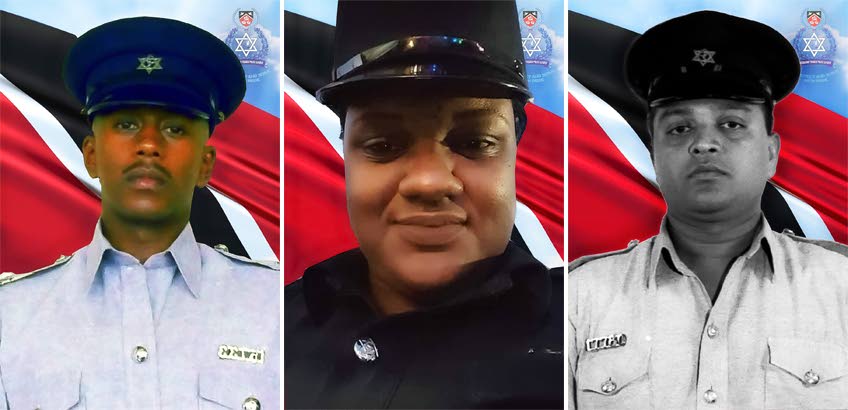 COVID VICTIMS: From left, PC Shelford Kinsale, WPC Naomi Subero and PC Anthony Mohammed who all died from complications from the covid19 virus between Monday and Tuesday. PHOTOS COURTESY TTPS - TTPS