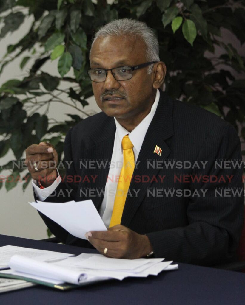 Couva South MP Rudranath Indarsingh speaks at the UNC's weekly media briefing on Sunday. PHOTO by ANGELO MARCELLE - Angelo Marcelle