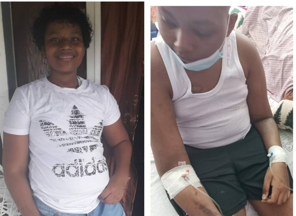 Triston Ramlochan, on the left, in healthier times. On the right, Ramlochan warded at the Eric Williams Medical Sciences Complex (EMWSC). His mother Natalie Joseph is appealing to the public for help in raising funds for his medical expenses.  - 