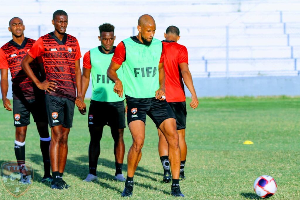 Trinidad and Tobago’s Radanfah Abu Bakr (C) controls the ball during a training session, on Wednesday, in Bolivia, ahead of an international friendly against Bolivia, on Friday.  - TTFA Media