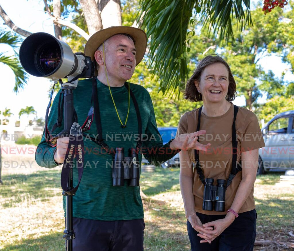 Scottish birders Michael and Helen Cox talk about their experience after their Tobago Plantation wetlands tour on Wednesday. - David Reid